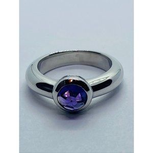 TIFFANY & Co Faceted Amethyst 18K Solid White Gold Solitaire France Genuine Sz 5
